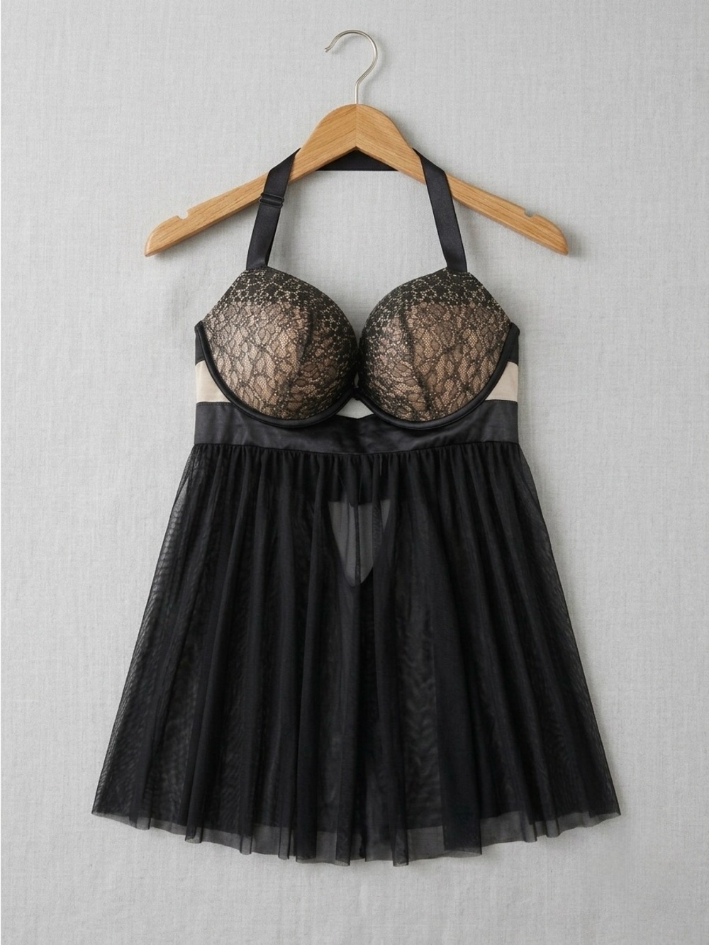 Victoria's Secret Black Lace-Overlay Chemise with Nude Cups - Picture 2 of 5